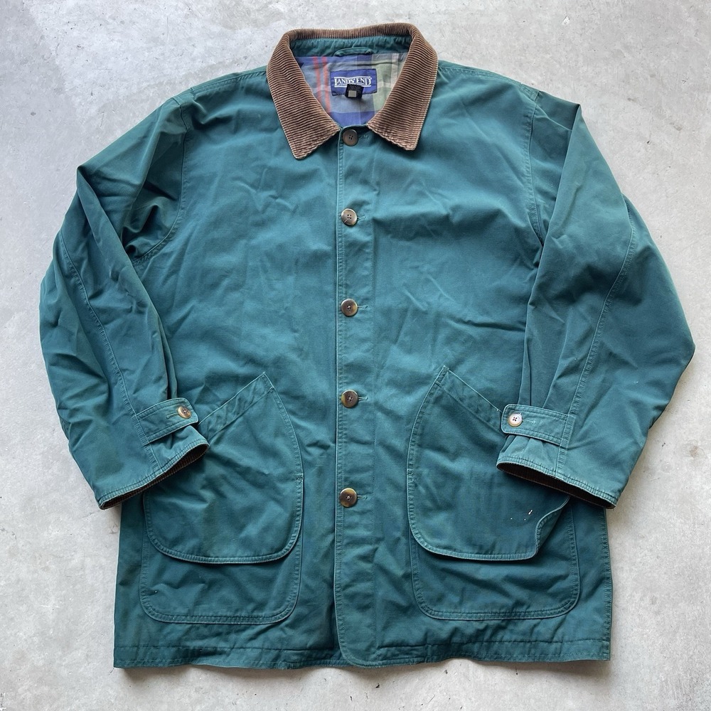 VTG Land's End Men's XLT Chore Coat Hunter Green Barn Jacket Corduroy Collar